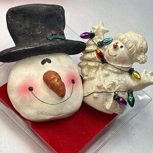 Snowman & Snowlady Wooden Brooches By CMI Henton